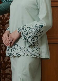 Intan Cotton Embroidery Kurung Kedah - Sage Green EMANUEL FEMME