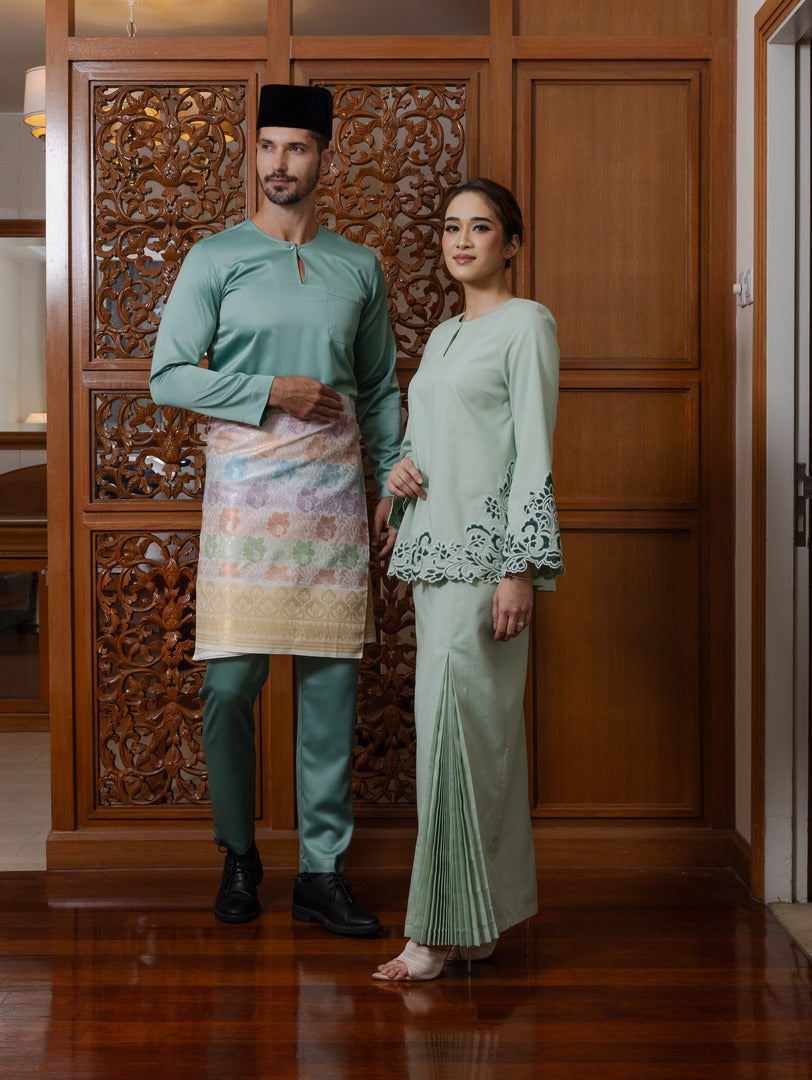 Intan Cotton Embroidery Kurung Kedah - Sage Green EMANUEL FEMME