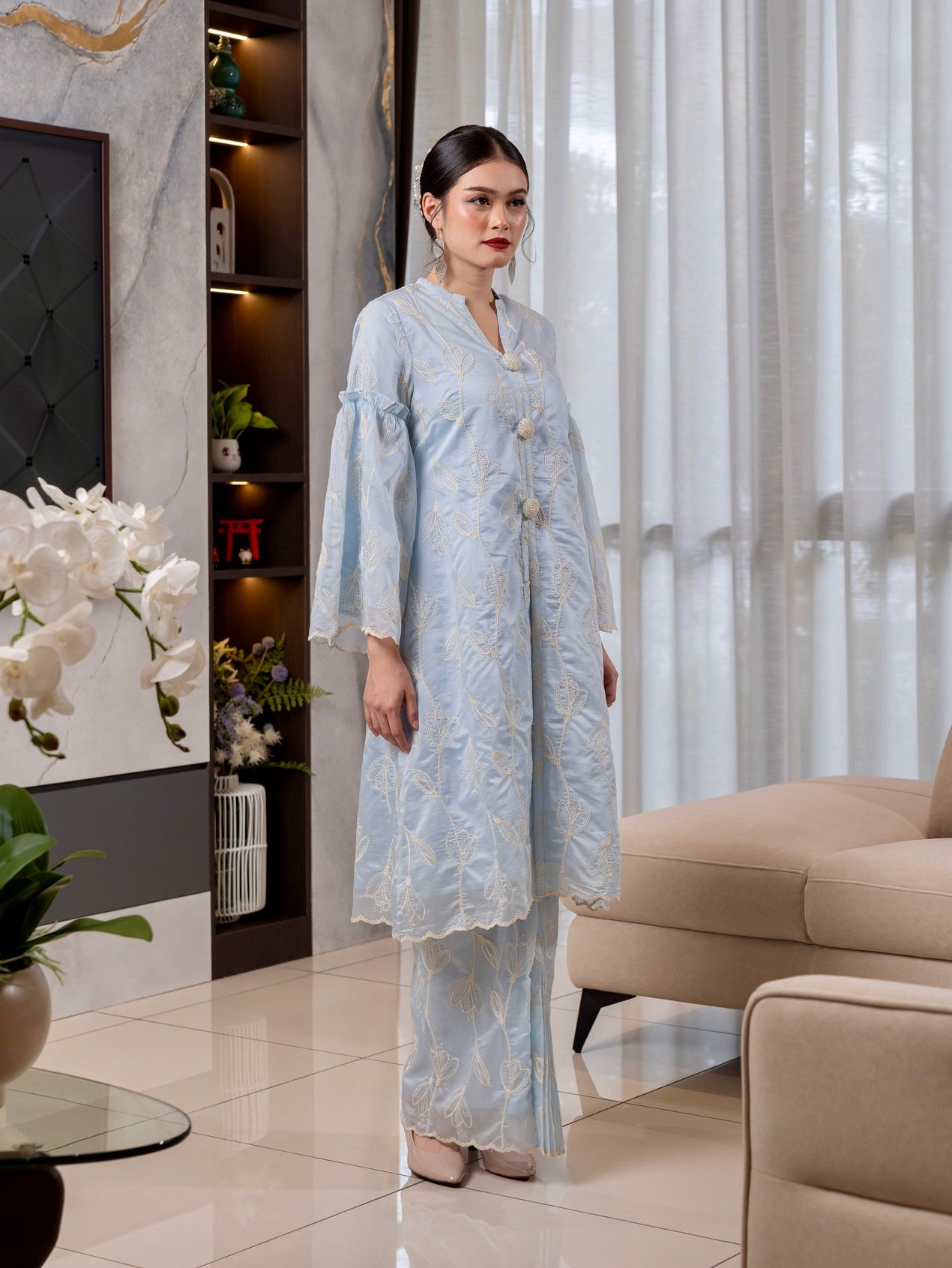 Tulip Long Kebaya Modern - Ash Blue EMANUEL FEMME
