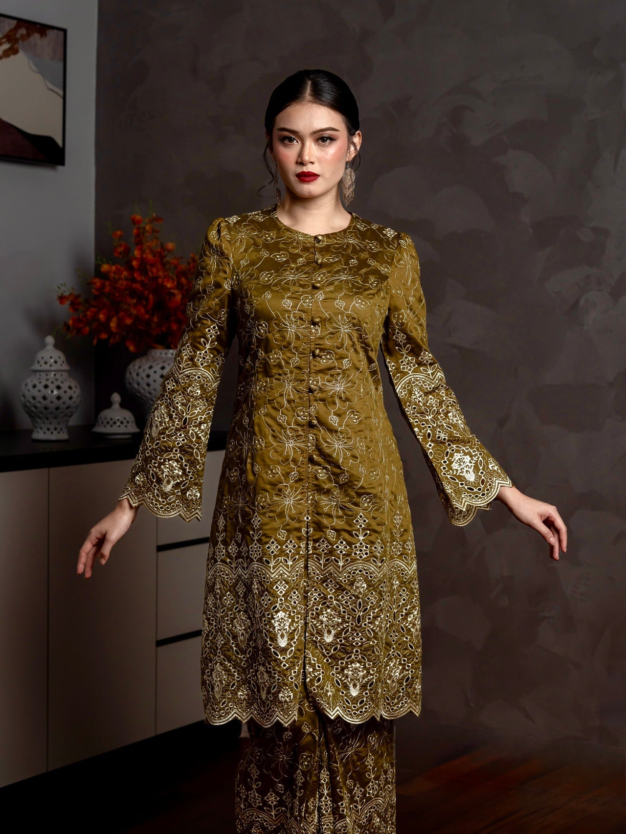 Ameera Kurung Modern - Olive Green emanuelfemme
