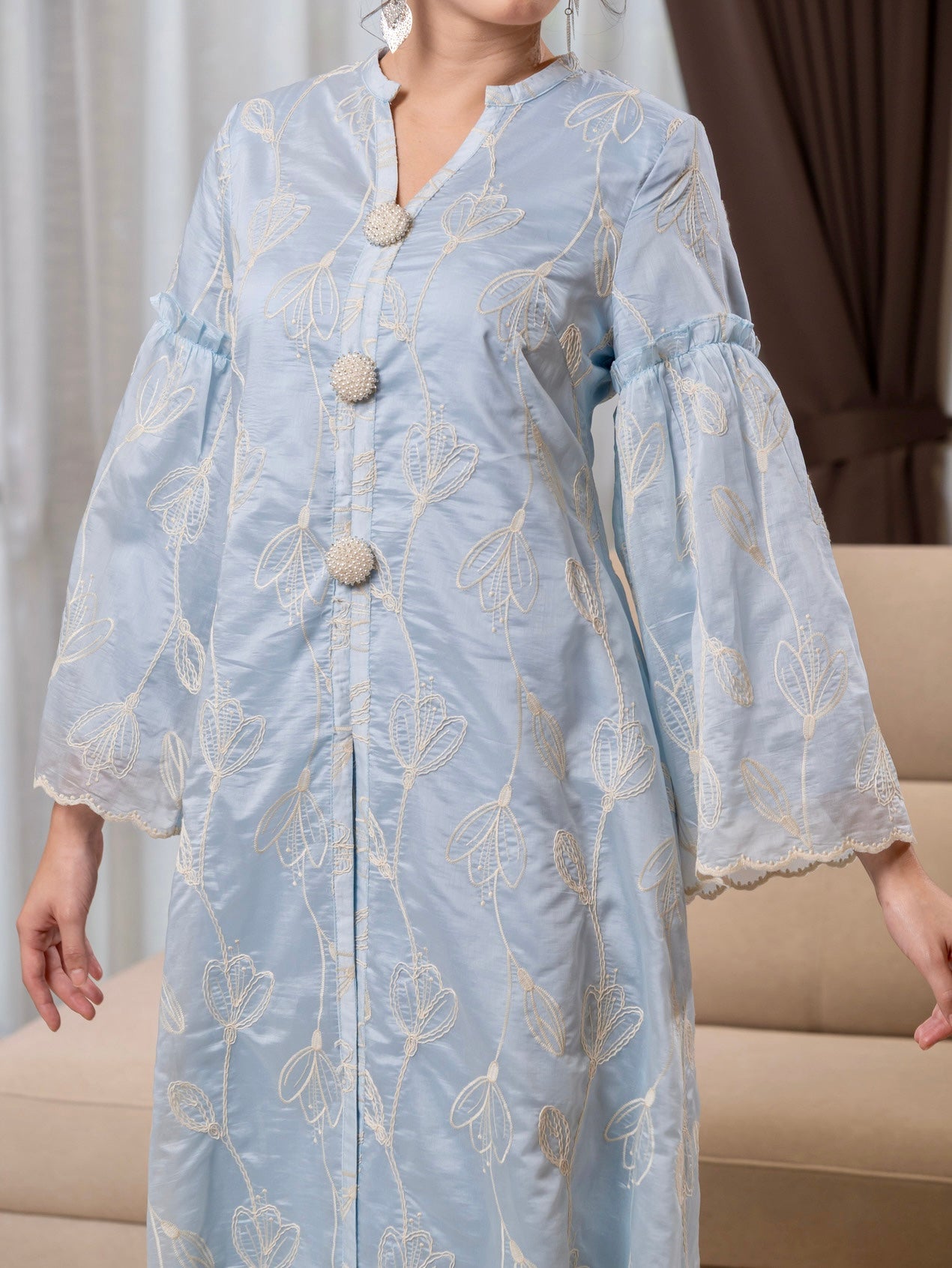 Tulip Long Kebaya Modern - Ash Blue EMANUEL FEMME