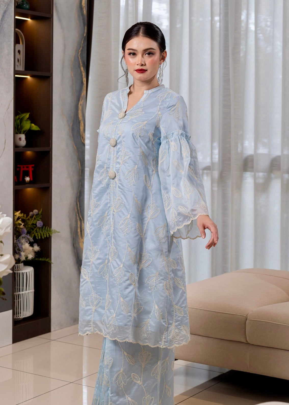 Tulip Long Kebaya Modern - Ash Blue EMANUEL FEMME