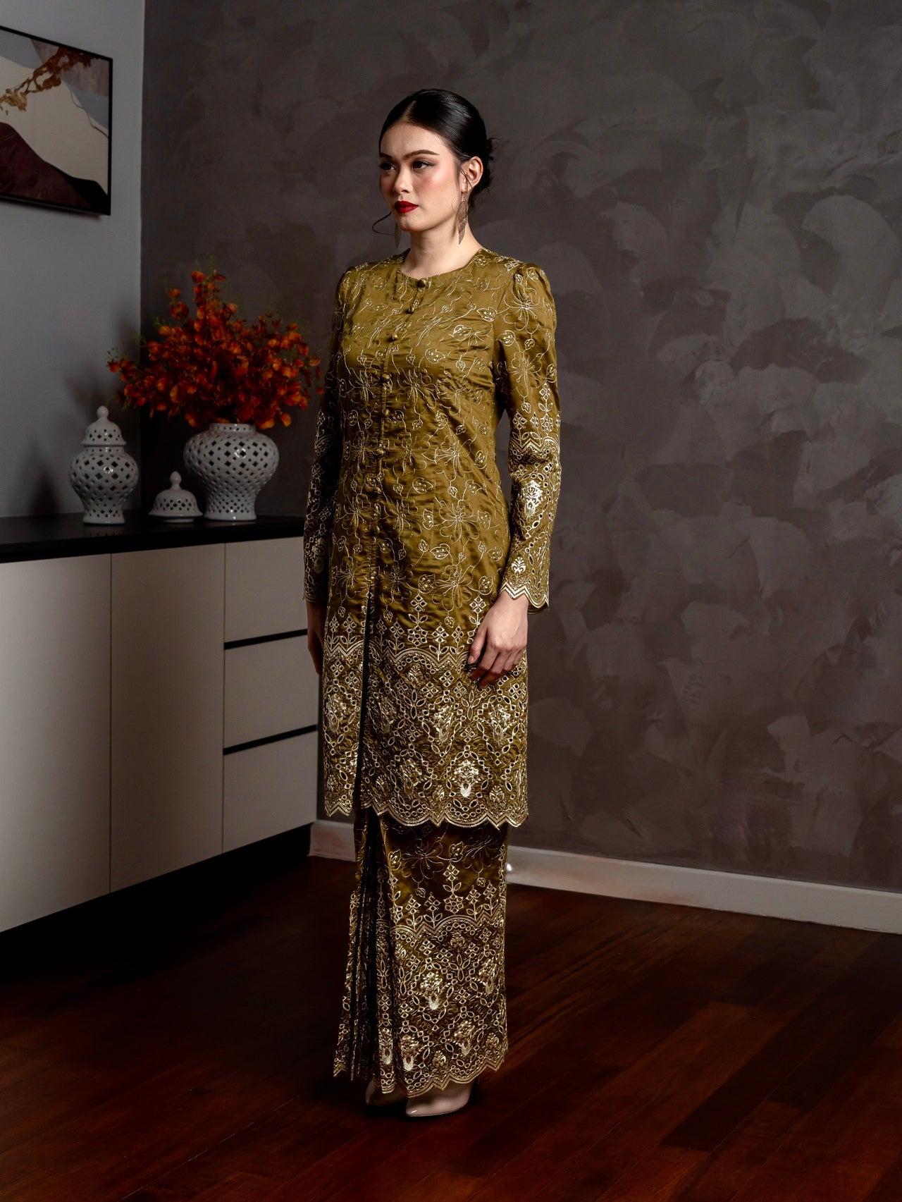Ameera Kurung Modern - Olive Green emanuelfemme