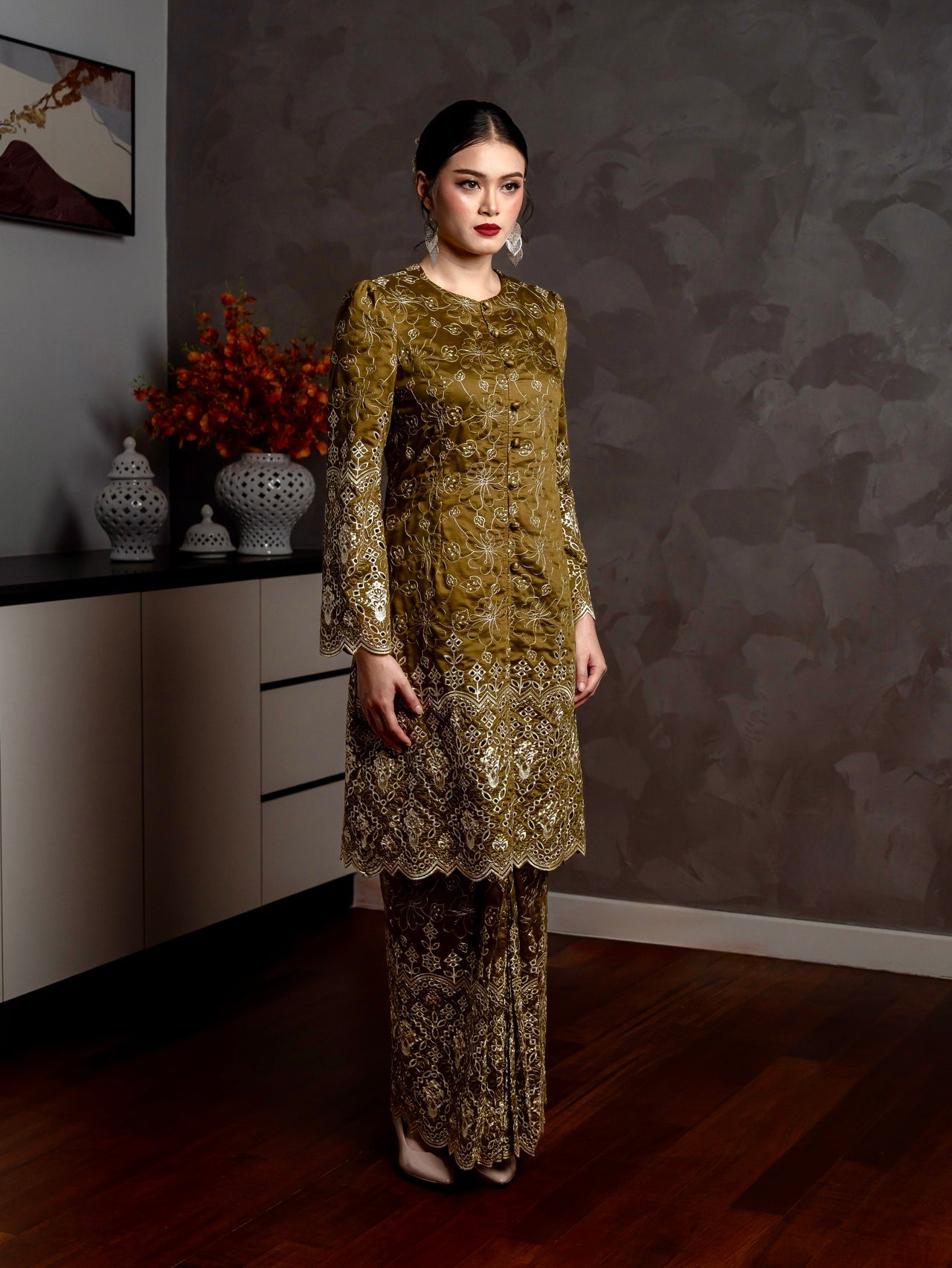 Ameera Kurung Modern - Olive Green emanuelfemme