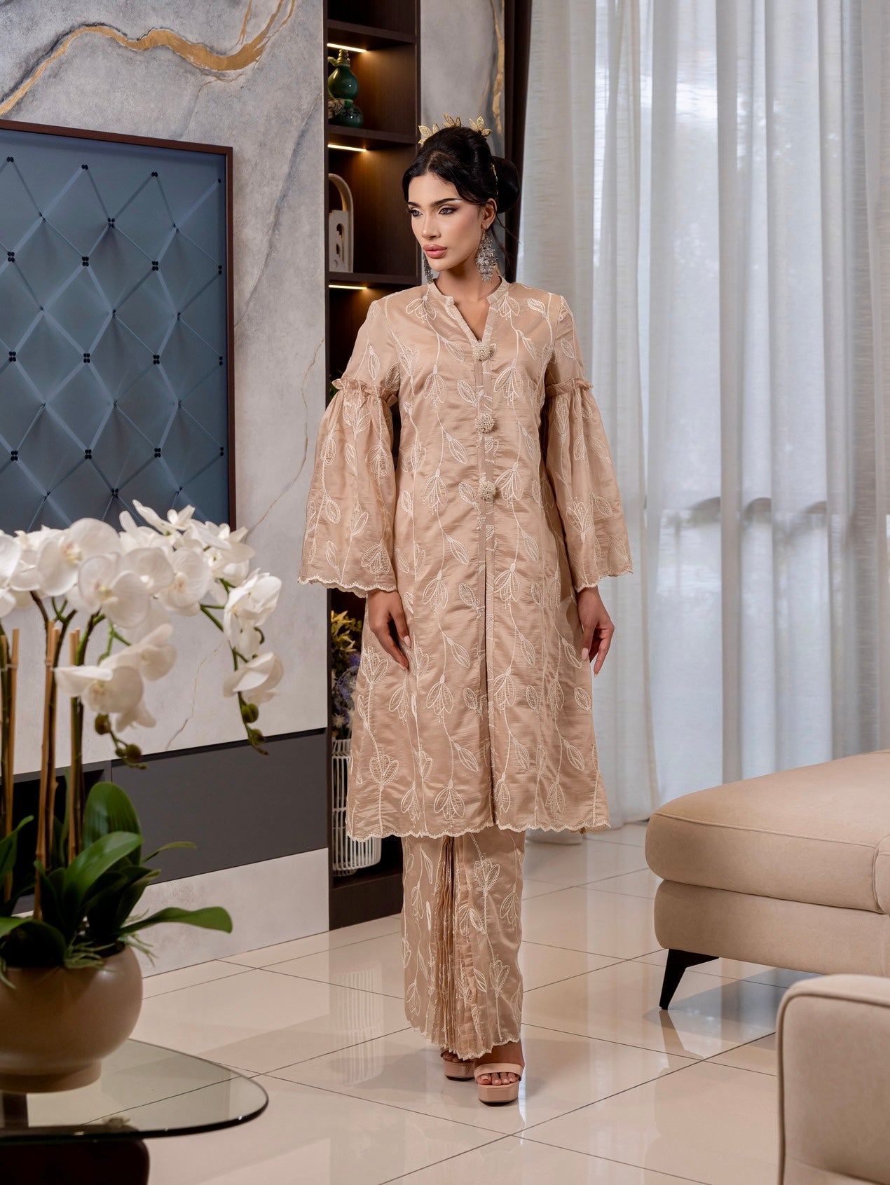 Tulip Long Kebaya Modern - Champagne Nude EMANUEL FEMME
