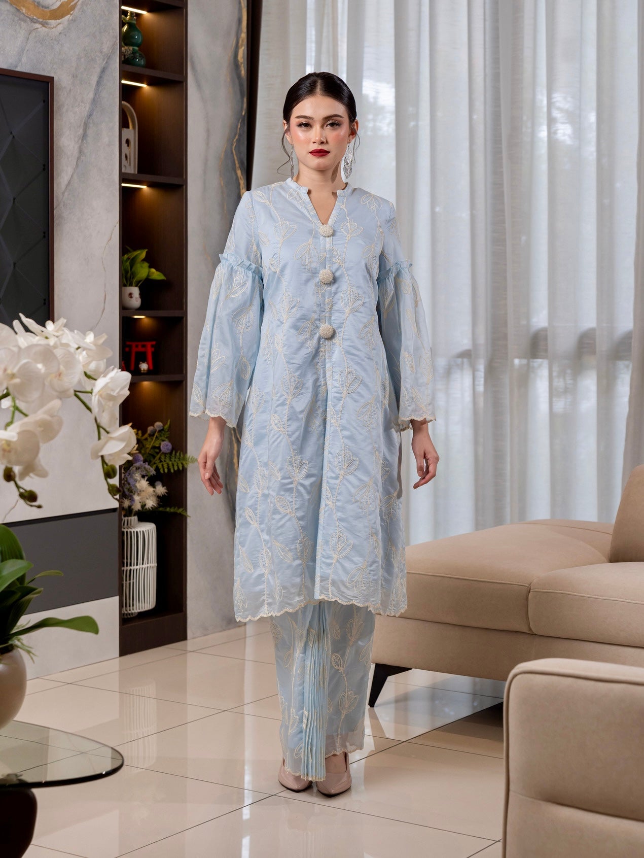 Tulip Long Kebaya Modern - Ash Blue EMANUEL FEMME
