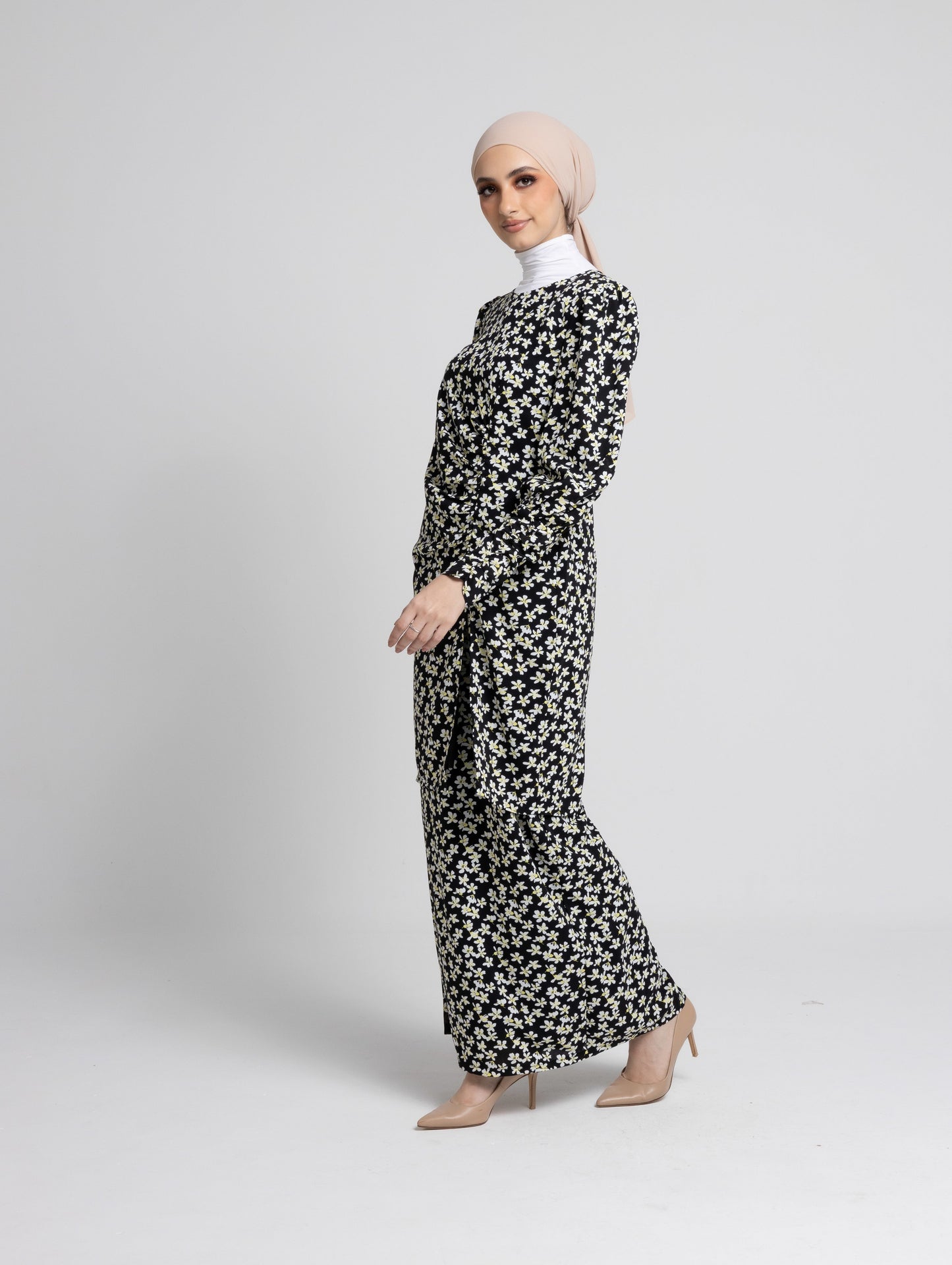 Daisy Puff Sleeves Kurung Modern - Black EMANUEL FEMME