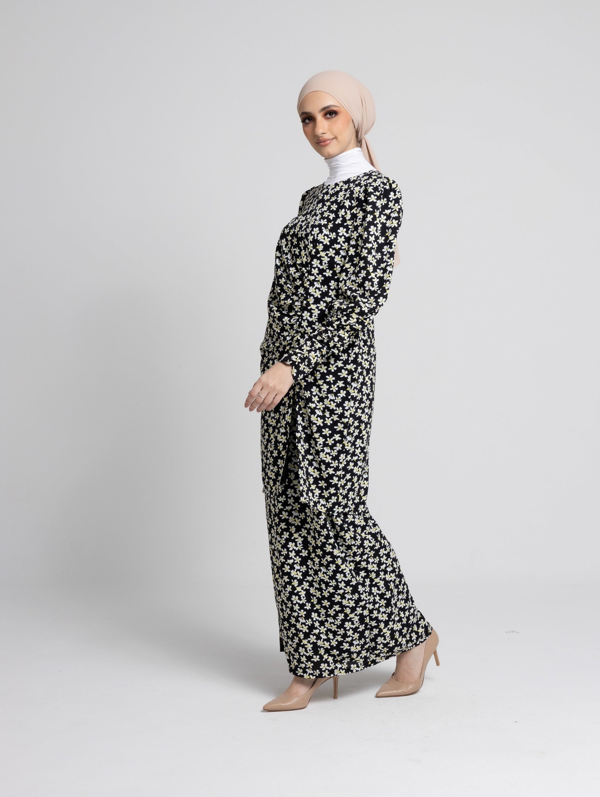 Daisy Puff Sleeves Kurung Modern - Black EMANUEL FEMME