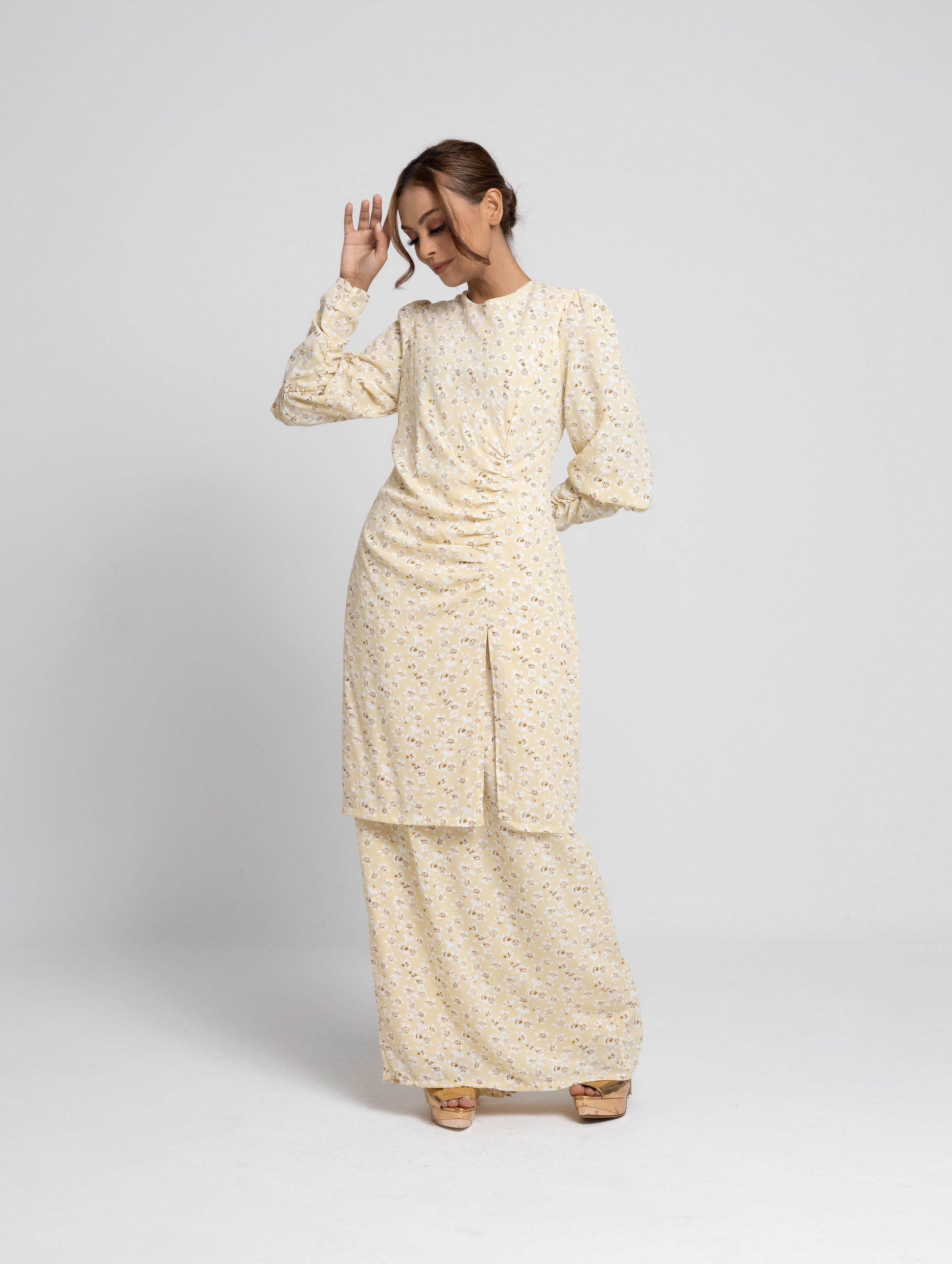 Daisy Puff Sleeves Kurung Modern - Yellow EMANUEL FEMME