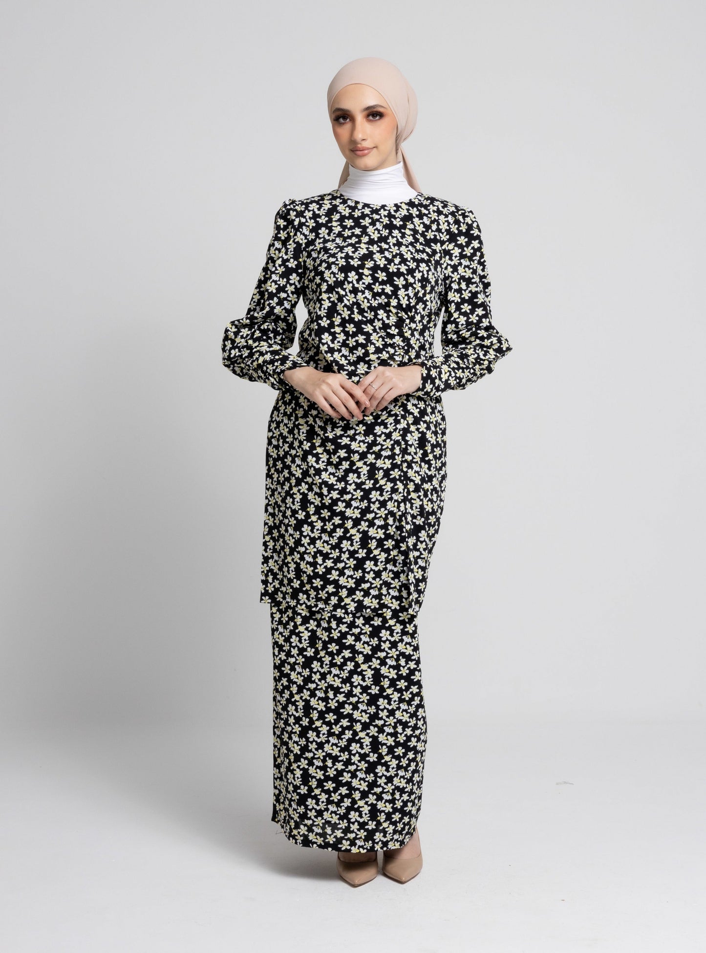 Daisy Puff Sleeves Kurung Modern - Black EMANUEL FEMME