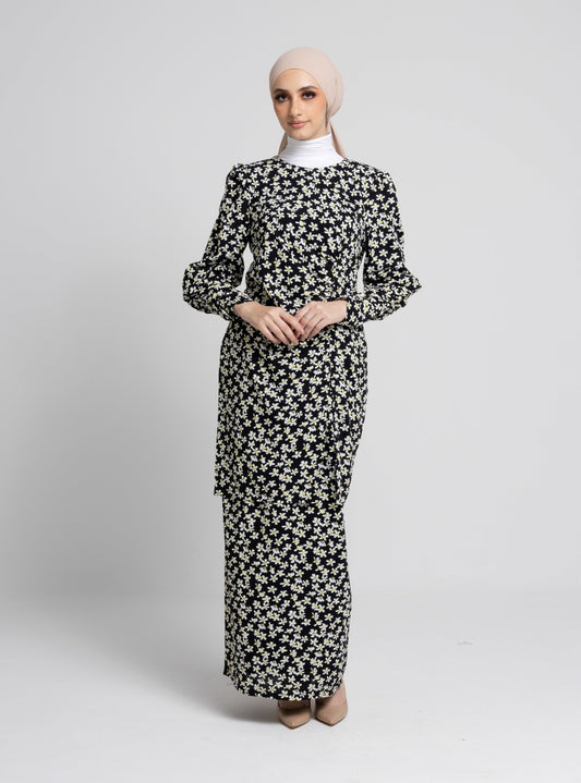 Daisy Puff Sleeves Kurung Modern - Black EMANUEL FEMME