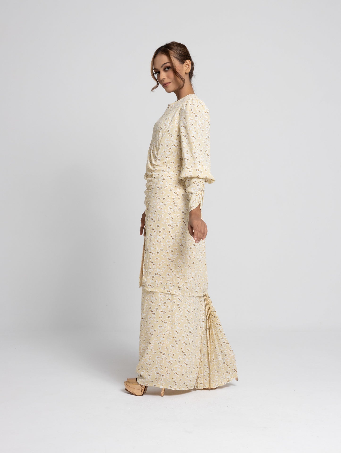 Daisy Puff Sleeves Kurung Modern - Yellow EMANUEL FEMME