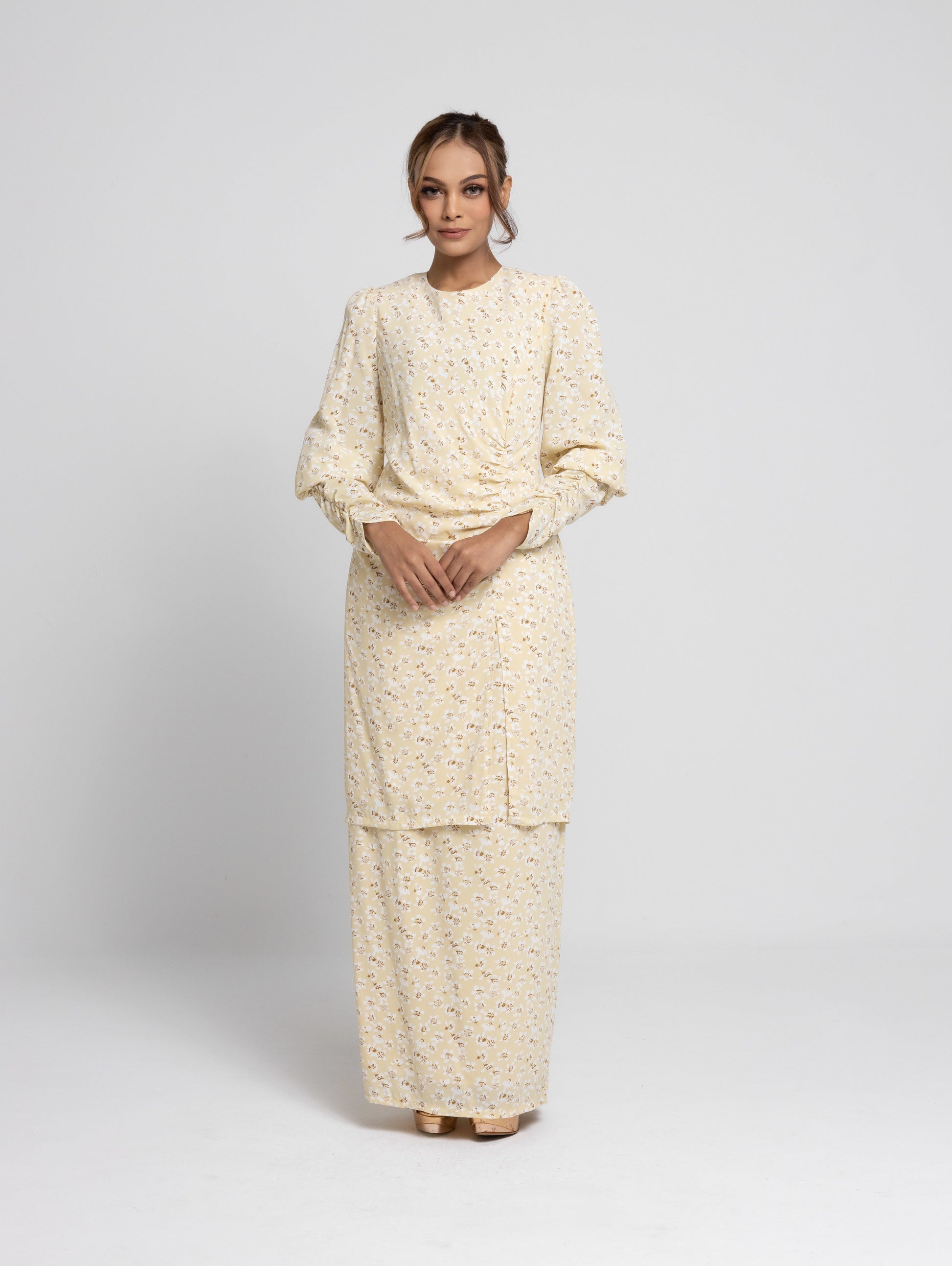 Daisy Puff Sleeves Kurung Modern - Yellow EMANUEL FEMME