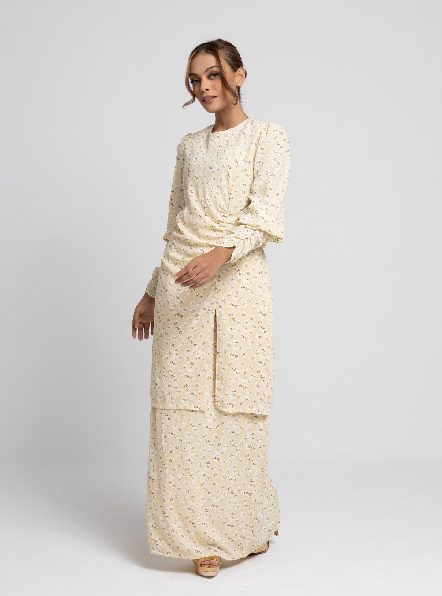 Daisy Puff Sleeves Kurung Modern - Yellow EMANUEL FEMME