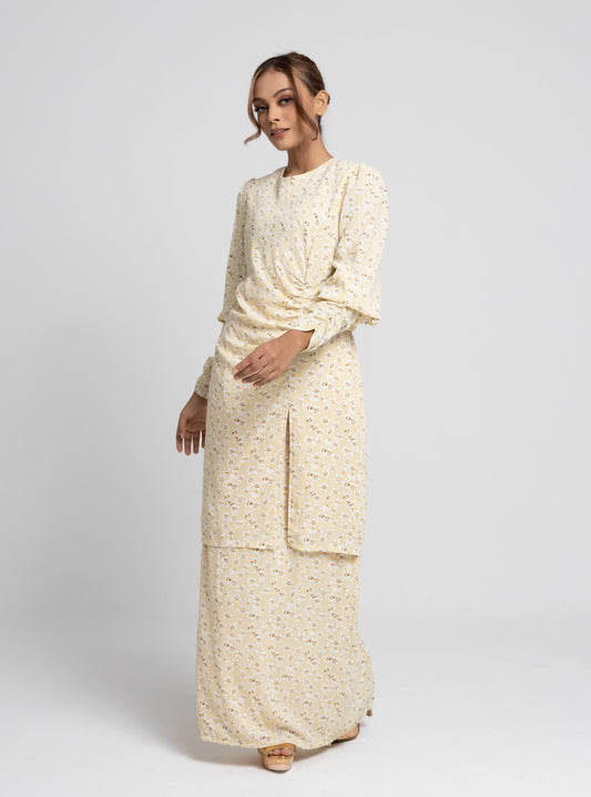 Daisy Puff Sleeves Kurung Modern - Yellow EMANUEL FEMME